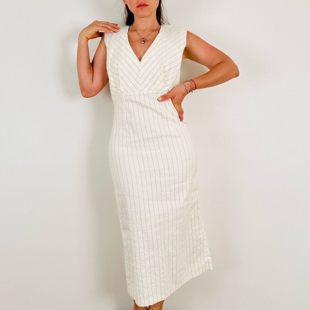 Sandro Noaim Striped Midi Dress sleeveless linen blend